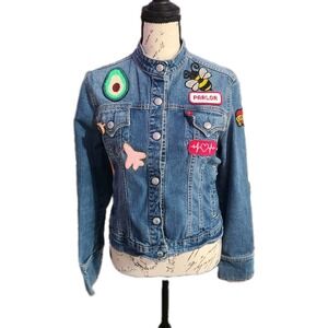 Levi's Women's Denim Jean Jacket Medium P/M‎ Petite – Custom Embroidered Patches